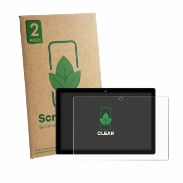 Face avant d’un emballage produit avec le logo de la marque ScreenLeaf. À côté, l’appareil Crelander T40 10.1