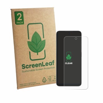 Parte frontale di una confezione del prodotto con il logo del marchio ScreenLeaf. Accanto è raffigurato il dispositivo ZTE Nub