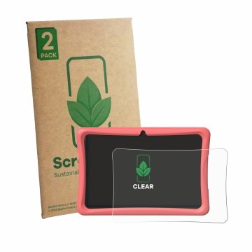 Parte frontal de un envase de producto con el logotipo de la marca ScreenLeaf. Al lado se muestra el dispositivo Tabwee K10 co