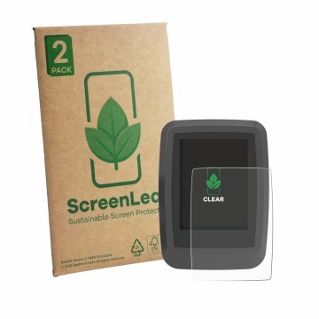 Front side of a product packaging with the brand logo ScreenLeaf. Next to it is the device Ananda D16 TFT-Display shown with t