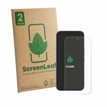 Parte frontale di una confezione del prodotto con il logo del marchio ScreenLeaf. Accanto è raffigurato il dispositivo Infinix