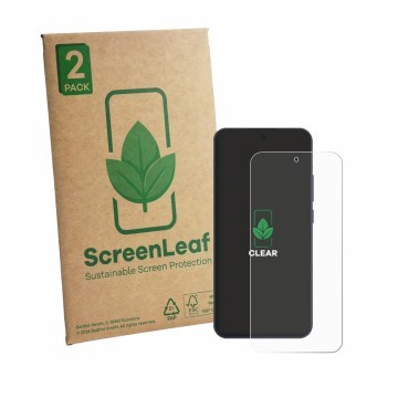 Vorderseite einer Produktverpackung mit dem Markenlogo ScreenLeaf. Daneben ist das Gerät Oppo Reno 13 mit dem zugehörigen Disp
