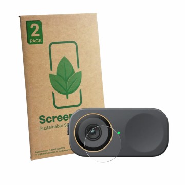 Vorderseite einer Produktverpackung mit dem Markenlogo ScreenLeaf. Daneben ist das Gerät Insta360 Link 2C Pro (Linse) mit dem 