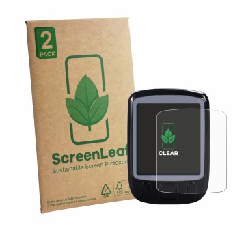 Face avant d’un emballage produit avec le logo de la marque ScreenLeaf. À côté, l’appareil Fravsiu Bike Computer est représent