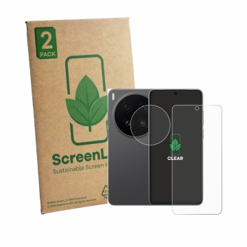 Vorderseite einer Produktverpackung mit dem Markenlogo ScreenLeaf. Daneben ist das Gerät Vivo X300 Ultra (Display+Kamera) mit 