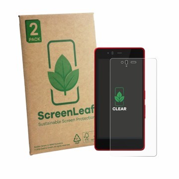 Parte frontale di una confezione del prodotto con il logo del marchio ScreenLeaf. Accanto è raffigurato il dispositivo Fujitsu