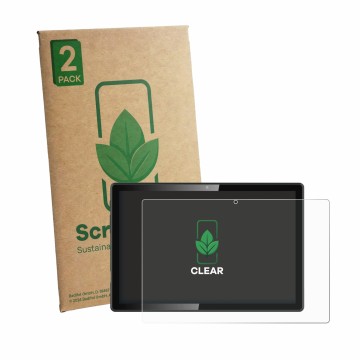 Vorderseite einer Produktverpackung mit dem Markenlogo ScreenLeaf. Daneben ist das Gerät Denver TIO-10525 mit dem zugehörigen 
