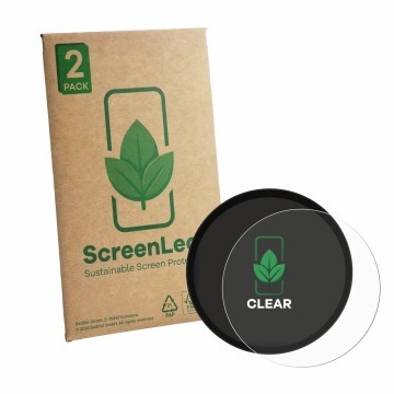 Face avant d’un emballage produit avec le logo de la marque ScreenLeaf. À côté, l’appareil Triumph Speed Twin 1200/RS 2025+ es