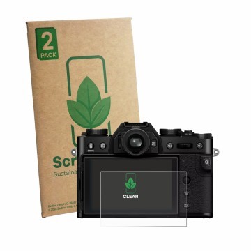 Parte frontale di una confezione del prodotto con il logo del marchio ScreenLeaf. Accanto è raffigurato il dispositivo Fujifil