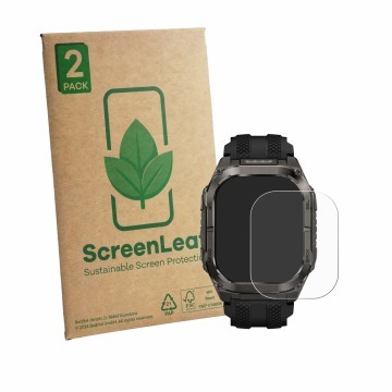 Vorderseite einer Produktverpackung mit dem Markenlogo ScreenLeaf. Daneben ist das Gerät Kospet Tank M4C mit dem zugehörigen D