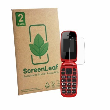 Vorderseite einer Produktverpackung mit dem Markenlogo ScreenLeaf. Daneben ist das Gerät Chakeyake R341 mit dem zugehörigen Di