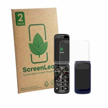 Face avant d’un emballage produit avec le logo de la marque ScreenLeaf. À côté, l’appareil Guwet G739 (Avant+Arrière) est repr