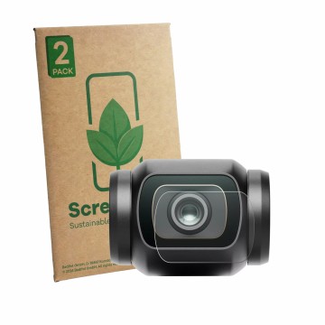 Parte frontal de un envase de producto con el logotipo de la marca ScreenLeaf. Al lado se muestra el dispositivo DJI Osmo Pock