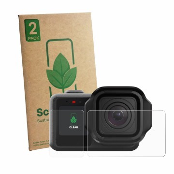 Vorderseite einer Produktverpackung mit dem Markenlogo ScreenLeaf. Daneben ist das Gerät GoPro Mission 1 mit dem zugehörigen D