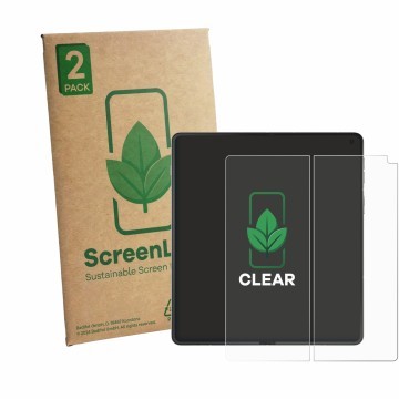 Parte frontale di una confezione del prodotto con il logo del marchio ScreenLeaf. Accanto è raffigurato il dispositivo Motorol
