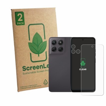 Vorderseite einer Produktverpackung mit dem Markenlogo ScreenLeaf. Daneben ist das Gerät Motorola Moto G47 (Display+Kamera) mi