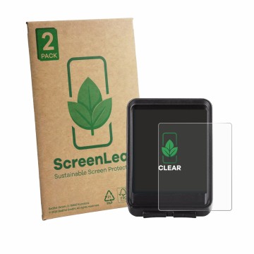 Parte frontal de un envase de producto con el logotipo de la marca ScreenLeaf. Al lado se muestra el dispositivo OHFAMO IC321 