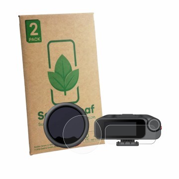 Vorderseite einer Produktverpackung mit dem Markenlogo ScreenLeaf. Daneben ist das Gerät Insta360 Mic Pro TX + RX mit dem zuge