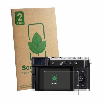 Vorderseite einer Produktverpackung mit dem Markenlogo ScreenLeaf. Daneben ist das Gerät Panasonic Lumix DC-L10 mit dem zugehö