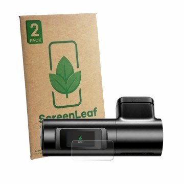 Parte frontal de un envase de producto con el logotipo de la marca ScreenLeaf. Al lado se muestra el dispositivo Azdome M330 c