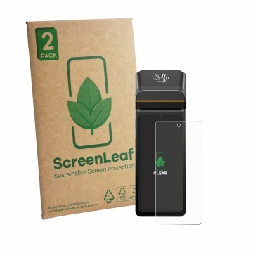 Parte frontal de un envase de producto con el logotipo de la marca ScreenLeaf. Al lado se muestra el dispositivo Brainsport my