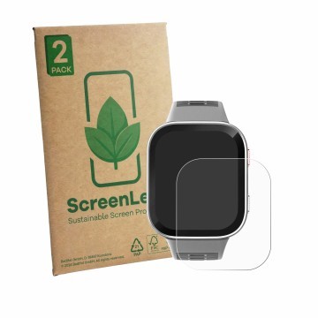 Vorderseite einer Produktverpackung mit dem Markenlogo ScreenLeaf. Daneben ist das Gerät Amazfit Bip Max mit dem zugehörigen D