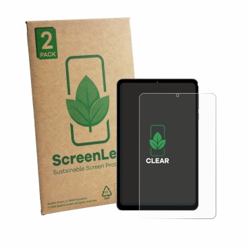 Parte frontal de un envase de producto con el logotipo de la marca ScreenLeaf. Al lado se muestra el dispositivo Headwolf FPad