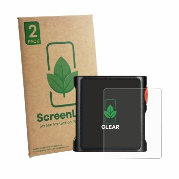 Vorderseite einer Produktverpackung mit dem Markenlogo ScreenLeaf. Daneben ist das Gerät Shanling M0 Pura mit dem zugehörigen 