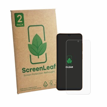 Vorderseite einer Produktverpackung mit dem Markenlogo ScreenLeaf. Daneben ist das Gerät Hotwav A17 Pro Max mit dem zugehörige