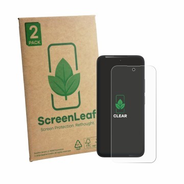 Face avant d’un emballage produit avec le logo de la marque ScreenLeaf. À côté, l’appareil TCL K70 4G est représenté avec la p