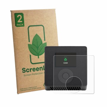 Parte frontal de un envase de producto con el logotipo de la marca ScreenLeaf. Al lado se muestra el dispositivo Spektrum Smar
