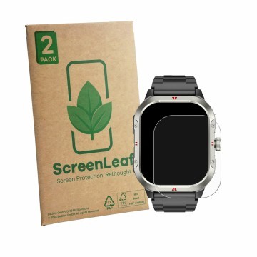 Face avant d’un emballage produit avec le logo de la marque ScreenLeaf. À côté, l’appareil Jugeman V10 2.06