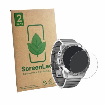 Vorderseite einer Produktverpackung mit dem Markenlogo ScreenLeaf. Daneben ist das Gerät North Edge GAVIA mit dem zugehörigen 