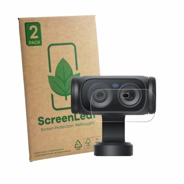 Vorderseite einer Produktverpackung mit dem Markenlogo ScreenLeaf. Daneben ist das Gerät Insta360 Luna Ultra (Linse) mit dem z