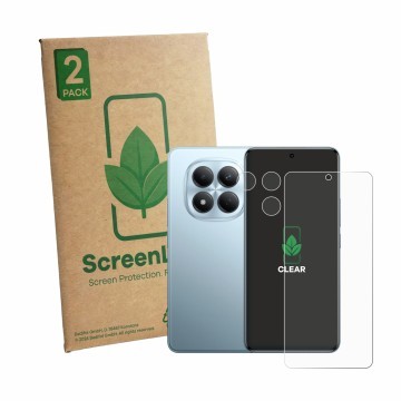 Face avant d’un emballage produit avec le logo de la marque ScreenLeaf. À côté, l’appareil Xiaomi Redmi Note 15 Pro 4G (Avant+