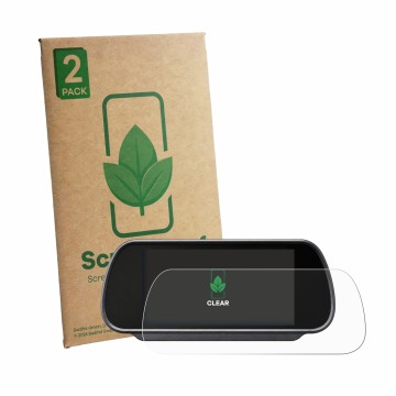 Parte frontal de un envase de producto con el logotipo de la marca ScreenLeaf. Al lado se muestra el dispositivo Falcon Mirror