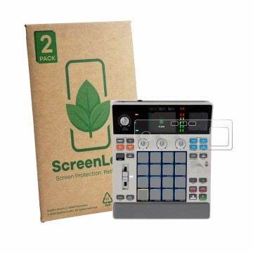 Parte frontale di una confezione del prodotto con il logo del marchio ScreenLeaf. Accanto è raffigurato il dispositivo Akai MP