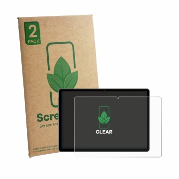 Face avant d’un emballage produit avec le logo de la marque ScreenLeaf. À côté, l’appareil Juno Tab 4 10.5