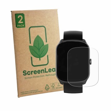 Front side of a product packaging with the brand logo ScreenLeaf. Next to it is the device STECEi S36 1.95