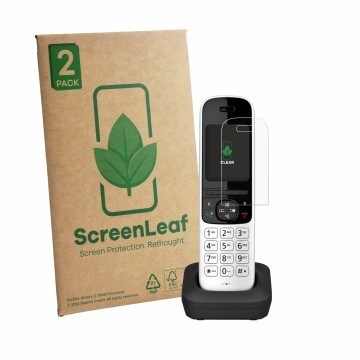 Parte frontale di una confezione del prodotto con il logo del marchio ScreenLeaf. Accanto è raffigurato il dispositivo Panason