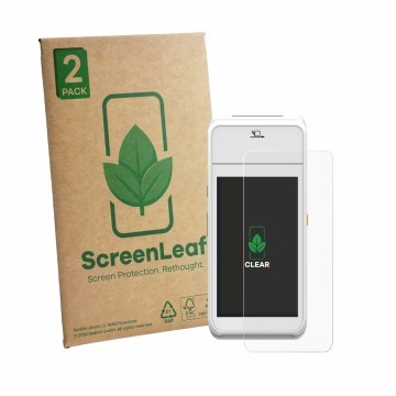 Parte frontale di una confezione del prodotto con il logo del marchio ScreenLeaf. Accanto è raffigurato il dispositivo Pax A99