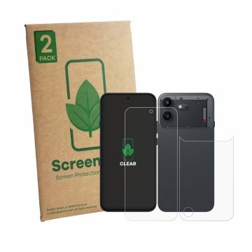 Vorderseite einer Produktverpackung mit dem Markenlogo ScreenLeaf. Daneben ist das Gerät Nothing Phone (4b) (Display+Rückseite