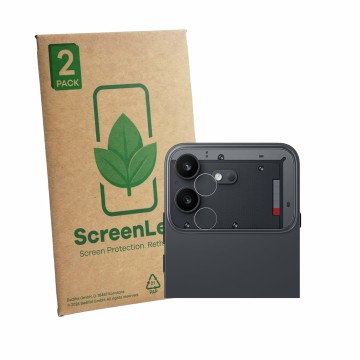 Vorderseite einer Produktverpackung mit dem Markenlogo ScreenLeaf. Daneben ist das Gerät Nothing Phone (4b) (NUR Kameraschutz)
