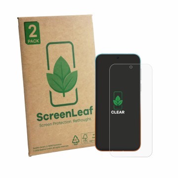 Vorderseite einer Produktverpackung mit dem Markenlogo ScreenLeaf. Daneben ist das Gerät Huawei Pura 90s Pro Max mit dem zugeh