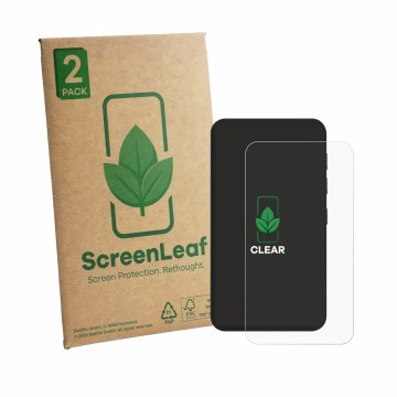 Vorderseite einer Produktverpackung mit dem Markenlogo ScreenLeaf. Daneben ist das Gerät innioasis G3 mit dem zugehörigen Disp