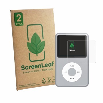 Vorderseite einer Produktverpackung mit dem Markenlogo ScreenLeaf. Daneben ist das Gerät innioasis Y1 mit dem zugehörigen Disp