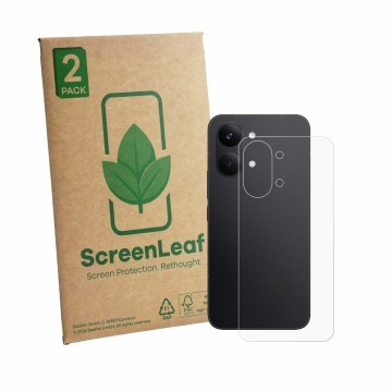 Parte frontale di una confezione del prodotto con il logo del marchio ScreenLeaf. Accanto è raffigurato il dispositivo Xiaomi 