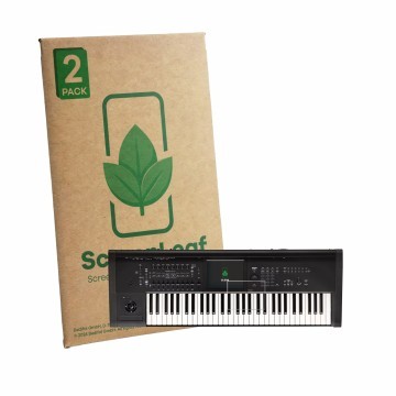 Vorderseite einer Produktverpackung mit dem Markenlogo ScreenLeaf. Daneben ist das Gerät KORG Kronos 3 (2025) 61 mit dem zugeh