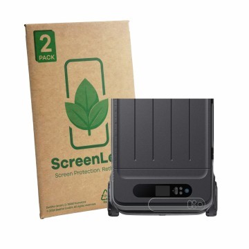 Parte frontal de un envase de producto con el logotipo de la marca ScreenLeaf. Al lado se muestra el dispositivo Anker SOLIX E