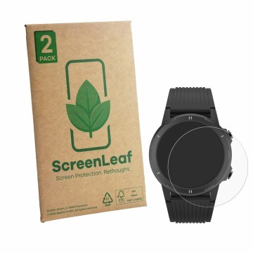 Vorderseite einer Produktverpackung mit dem Markenlogo ScreenLeaf. Daneben ist das Gerät Denver SW-351 mit dem zugehörigen Dis
